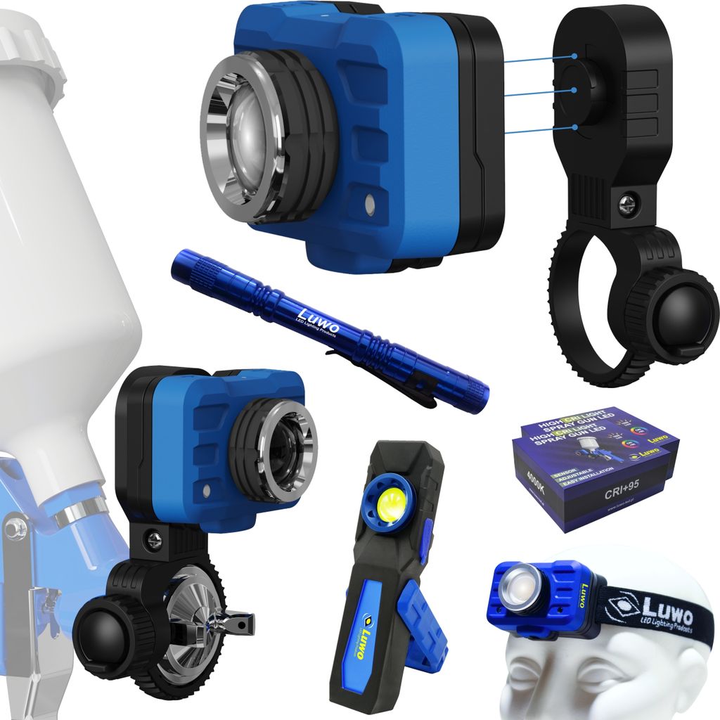 LUWO 2.0 Universal Lackierpistole Lampe CRI+95 mit Taschenlampe GRATIS, Auto Detaillierung, Sonnenlicht 3W, Werkstattlampe (Inspektionslampen Set)