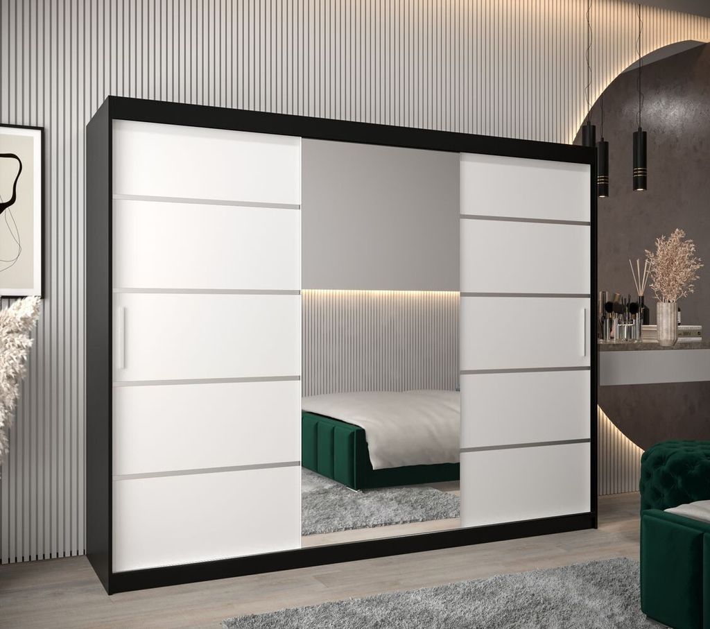 Spiegel-Kleiderschrank ADELA – 250 cm, schwarz / weiß