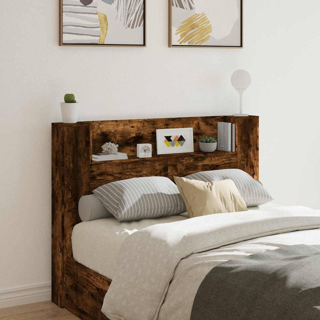 "Schlussverkauf" Kopfteil-Schrank 1 pc - für Bücher und Deko - mit LED Geräucherte Eiche Holzwerkstoff C10807