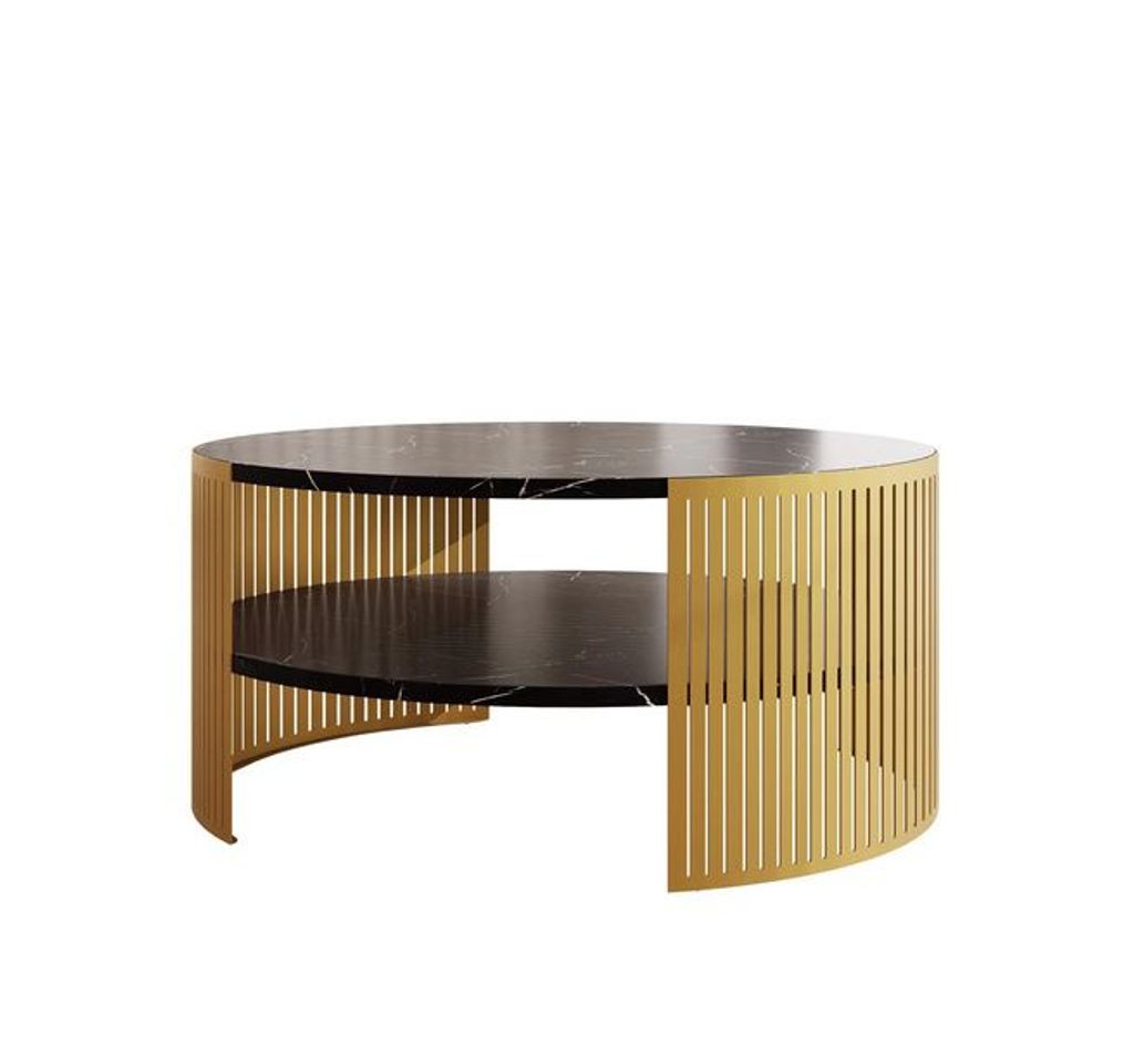 MIRJAN24 Couchtisch Fikoli Gold, Wohnzimmer Kaffeetisch, Beine und Seiten aus Stahl (Farbe: Gold / Black Pietra Grigia)