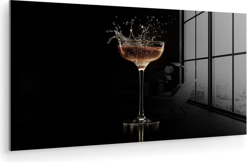 MuchoWow Glasbilder - Bilder auf Wandbild - Foto auf Glas Cocktail - Schwarz - Spritzer - Glas 120x60 cm Wanddekoration aus Glas - Acrylglasbild - ...