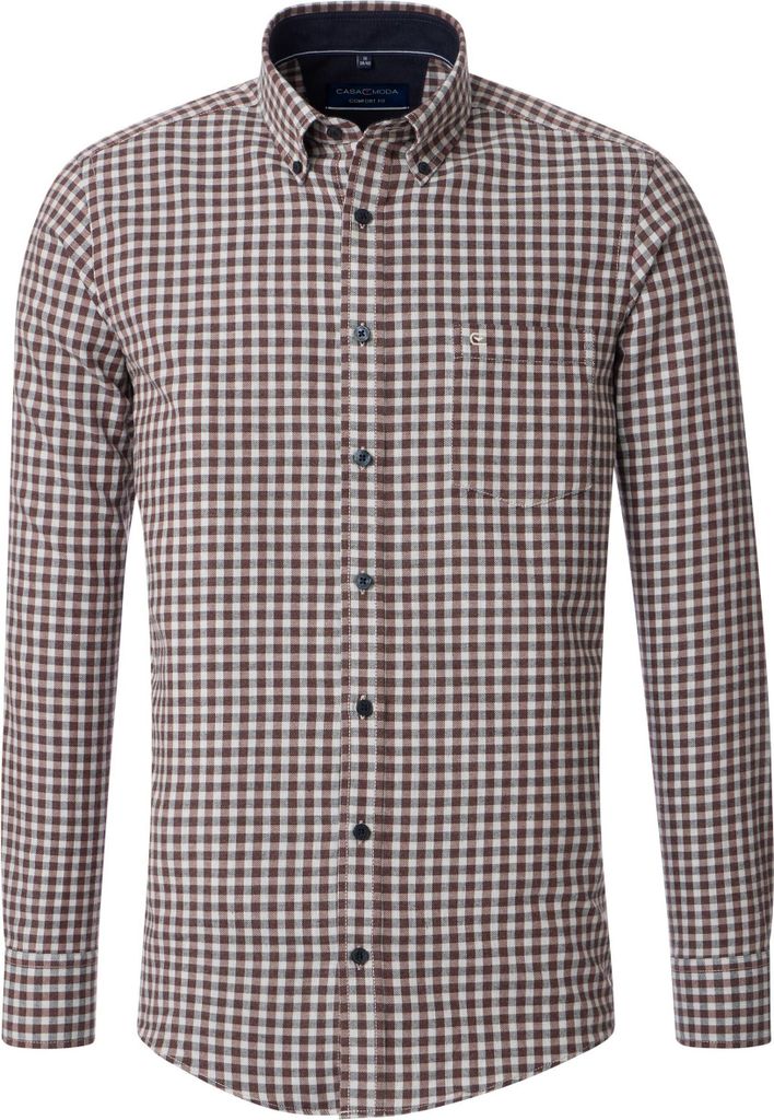 CASAMODA Herren Freizeithemd Langarm Button-Down Comfort Braun kariert XXL