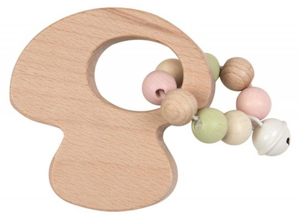 Rassel Pilz aus Holz - Greifspielzeug, Babyspielzeug
