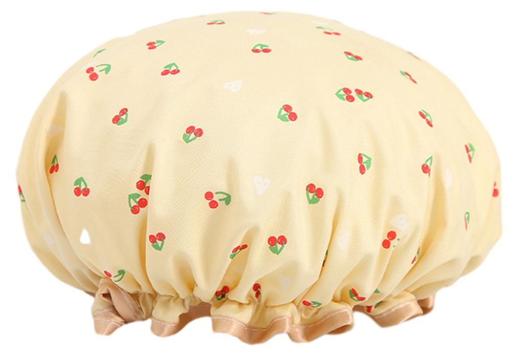 Wasserdichte Duschhaube mit elastischem Rand, Kirschmuster, bequeme, zweilagige Duschhaube für langes und kurzes Haar