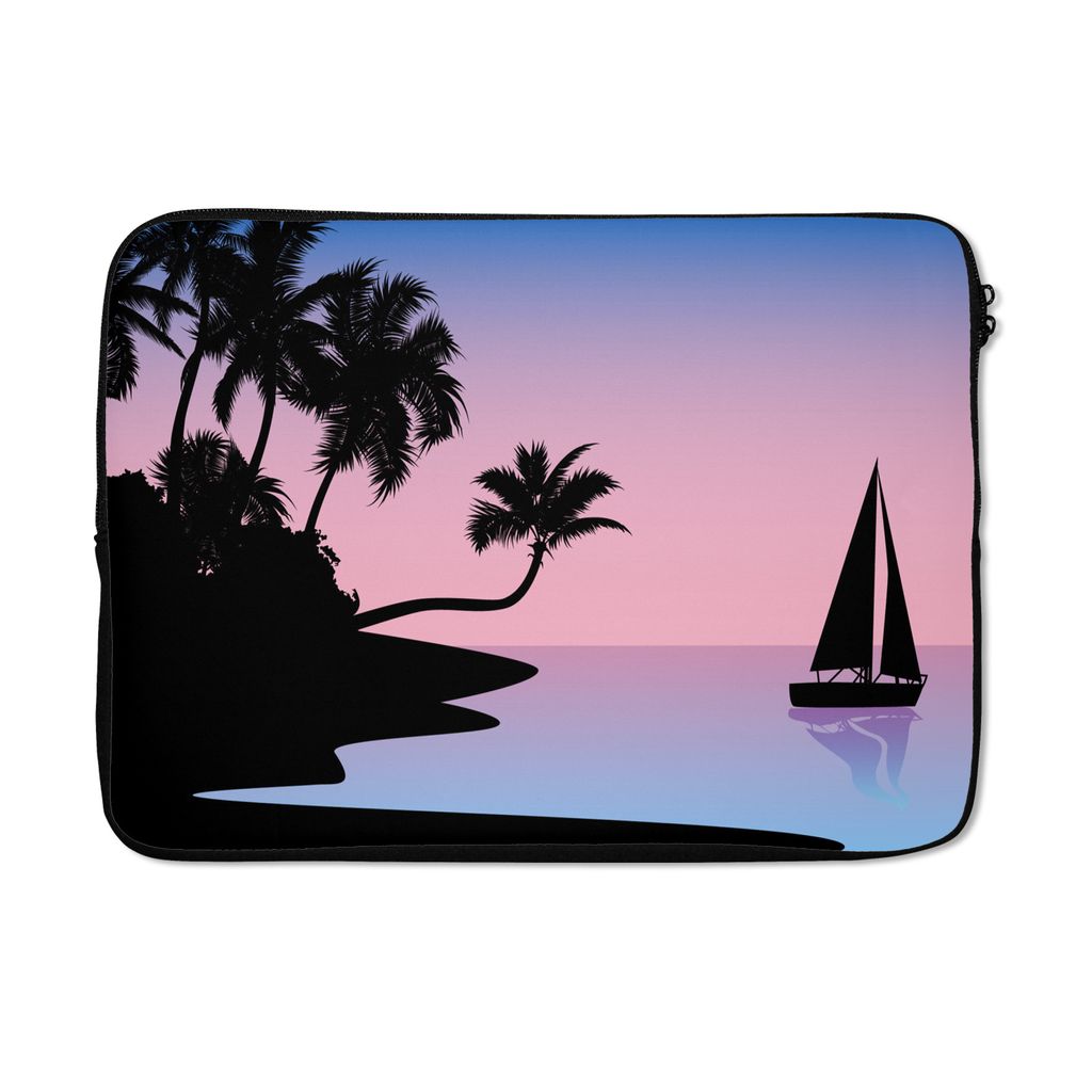MuchoWow Laptop Hülle 13 Zoll Strand - Boot - Palme - Schatten Laptoptasche - Laptophülle - Sleeve - Rundumschutz