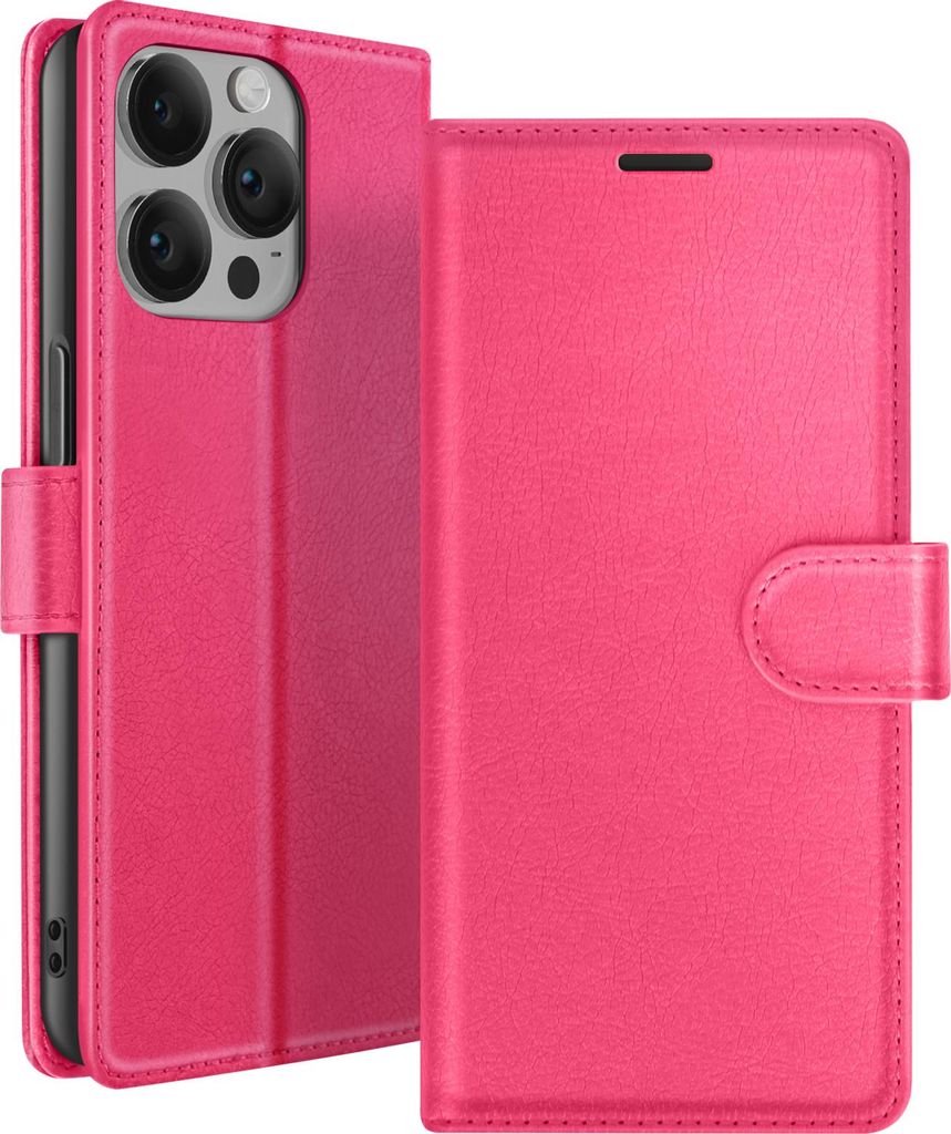 Zanaé, Klappetui iPhone 14 Pro Max mit Magnetverschluss & Kartenfach, Fuchsia