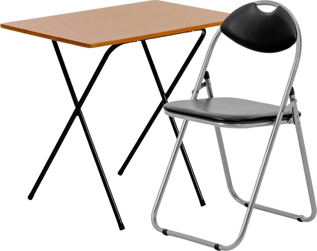 Harbour Housewares Holzklapp Schreibtisch und Stuhl Set - Kleiner Home Office Workstation fÃ1/4r PC Laptop-Studie - Natural / Schwarz