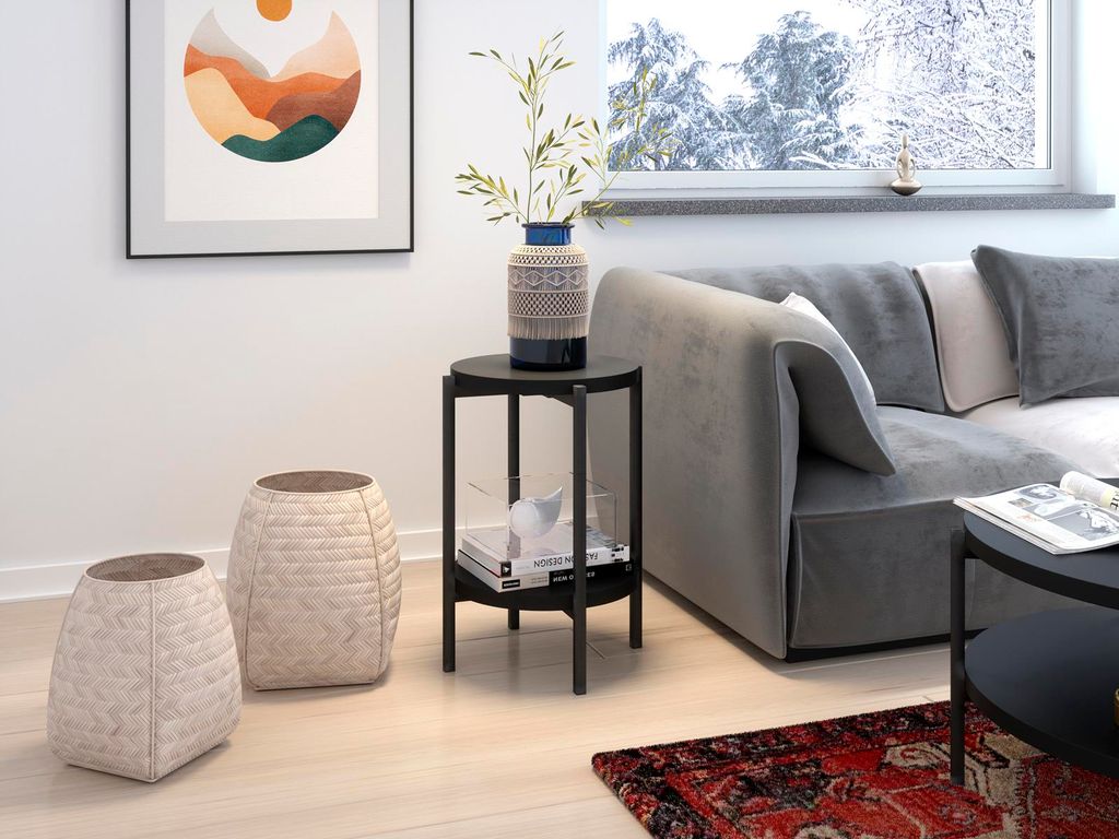 Couchtisch SIGMA D mit einem Durchmesser 40 cm, Kaffeetisch mit zwei Tischplatten, Tisch für Wohnzimmer (Farbe: Schwarz)