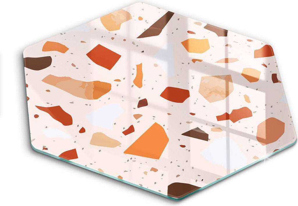 Glasschneideplatte - Herdabdeckplatte - Hexagon 40 cm -Schneidebrett - Spritzschutz - Dekoratives Stein