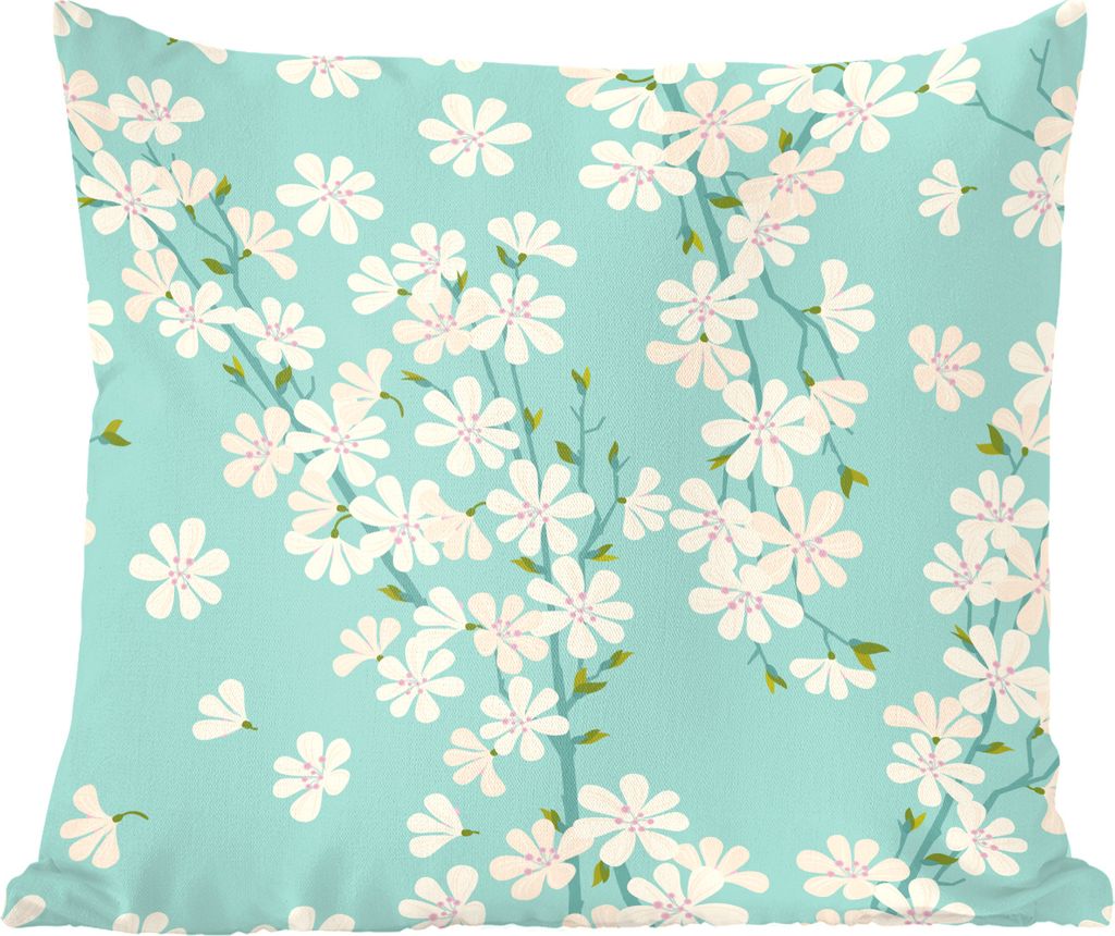 MuchoWow Zierkissen Sofakissen Wohnzimmer Dekokissen 50x50 cm Blumen - Sakura - Muster - Komfort - Sofakissen