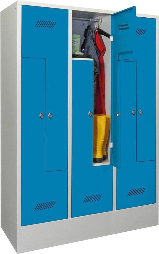 Z-Garderobenschrank, Sockel, Drehriegel, 6 Abteile, BxTxH 1200x500x1850 mm, RAL 7035/5012