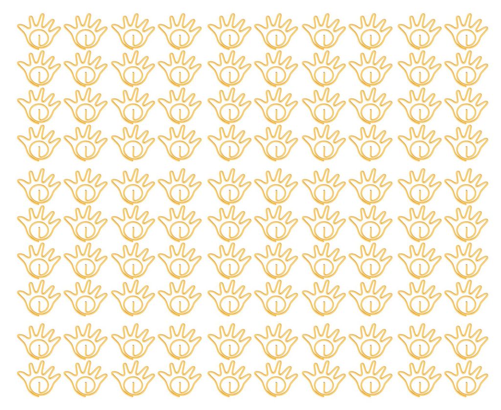 100 Stück Büroklammern aus Metall, handförmig, rostfrei, gelb