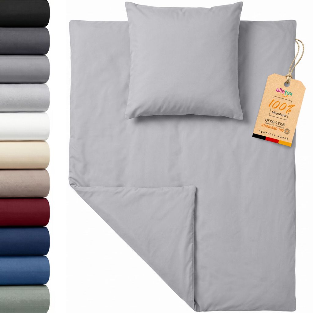EllaTex Premium Mikrofaser Bettwäsche 155x220 + 80x80 cm – pflegeleichtes Bettwäsche Set, Farbe: Silber