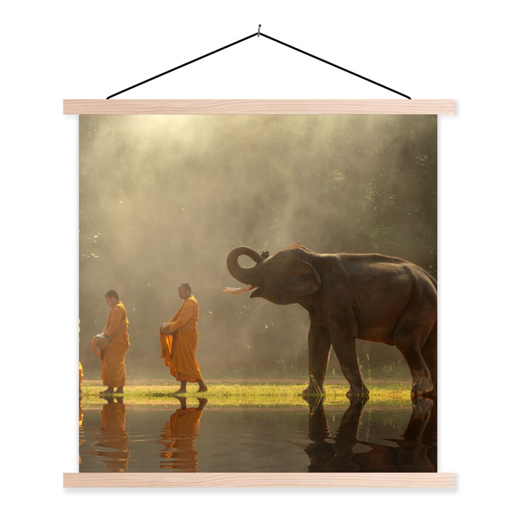 MuchoWow Textilposter Elefant - Wasser - Tiere - Natur 60x60 cm mit holzfarbenen Rahmen - Wanddekoration