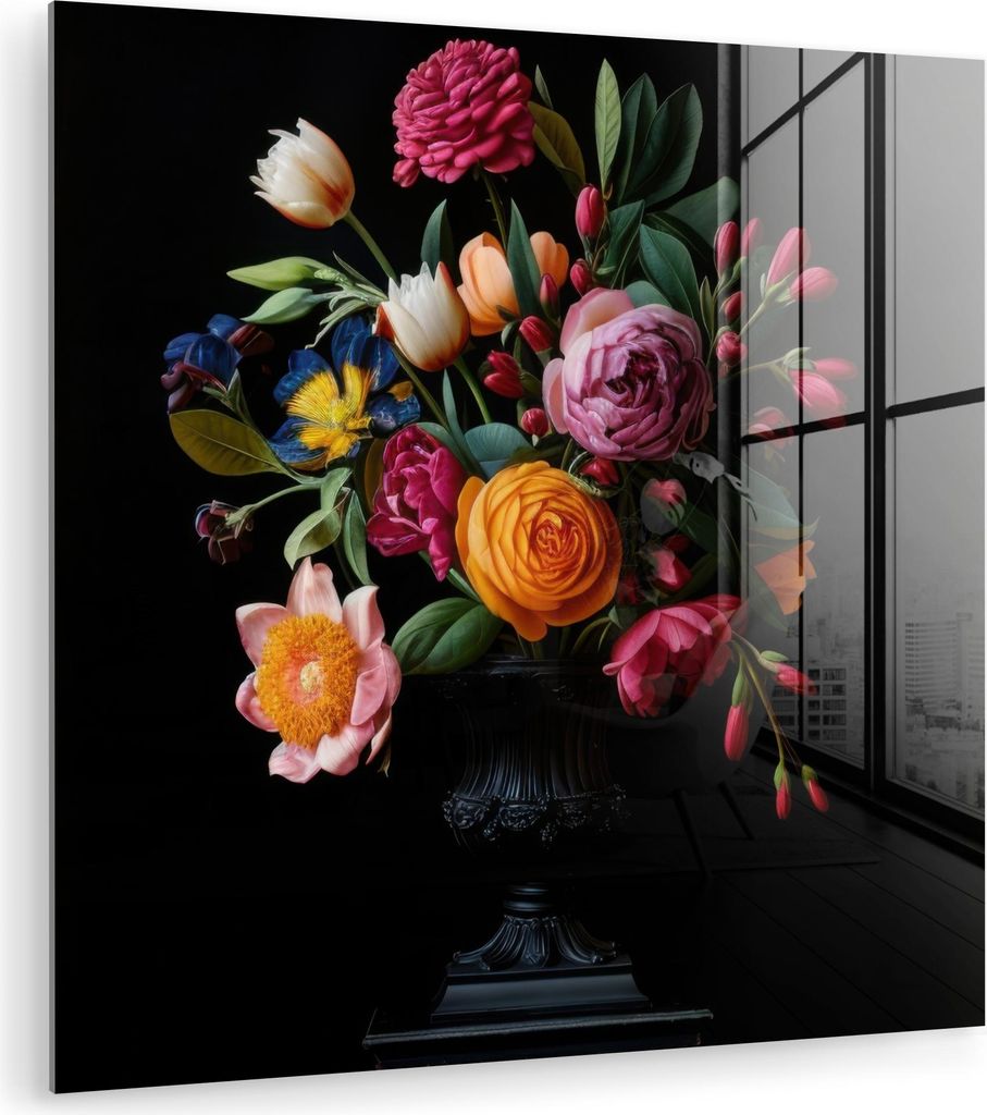 MuchoWow Glasbilder - Bilder auf Wandbild - Foto auf Glas Blumenstrauß - Romantisch - Farbenfroh 90x90 cm Wanddekoration aus Glas - Acrylglasbild ...