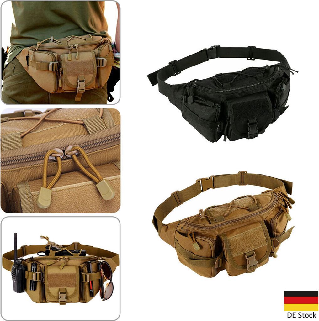Taktische Bauchtasche Wasserdicht – Mit MOLLE, Flaschenhalter & Handyfach, Camouflage