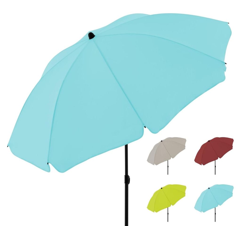 160 cm Sonnenschirm in Hellblau – Strandschirm mit Mittelstange für Balkon, Garten und Strand – UV-Schutz, windfest, tragbar