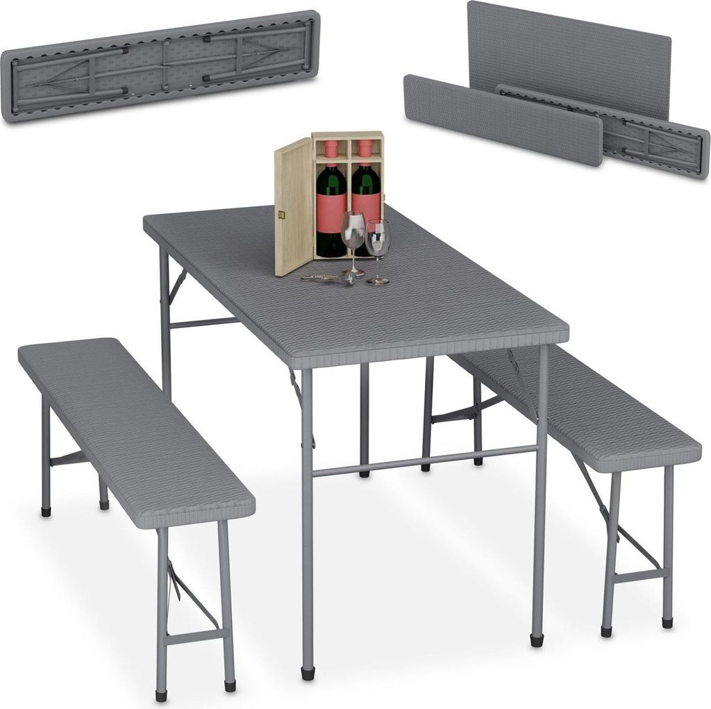 3-teilige Bierzeltgarnitur faltbar, Rattanoptik, schwarz