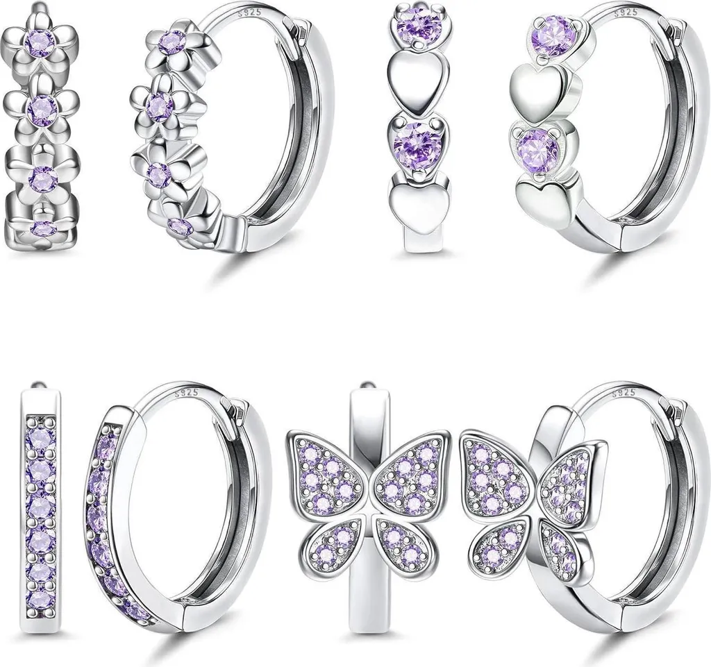Créoles filles argent 925 hypoallergénique zircon cœurs et fleurs