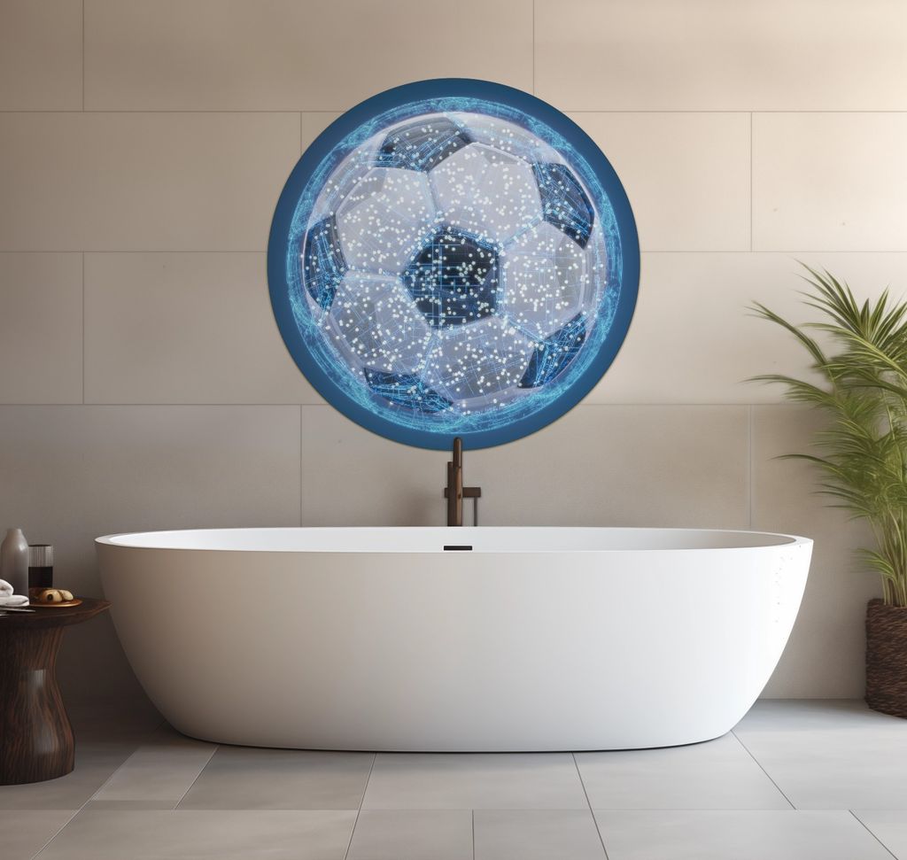 Wallario wasserfestes Poster selbstklebend 90 x 90 cm, Fußball digital - Netzwerk in blau, Badezimmerposter Spritzschutz mit Hochglanzoberfläche ...
