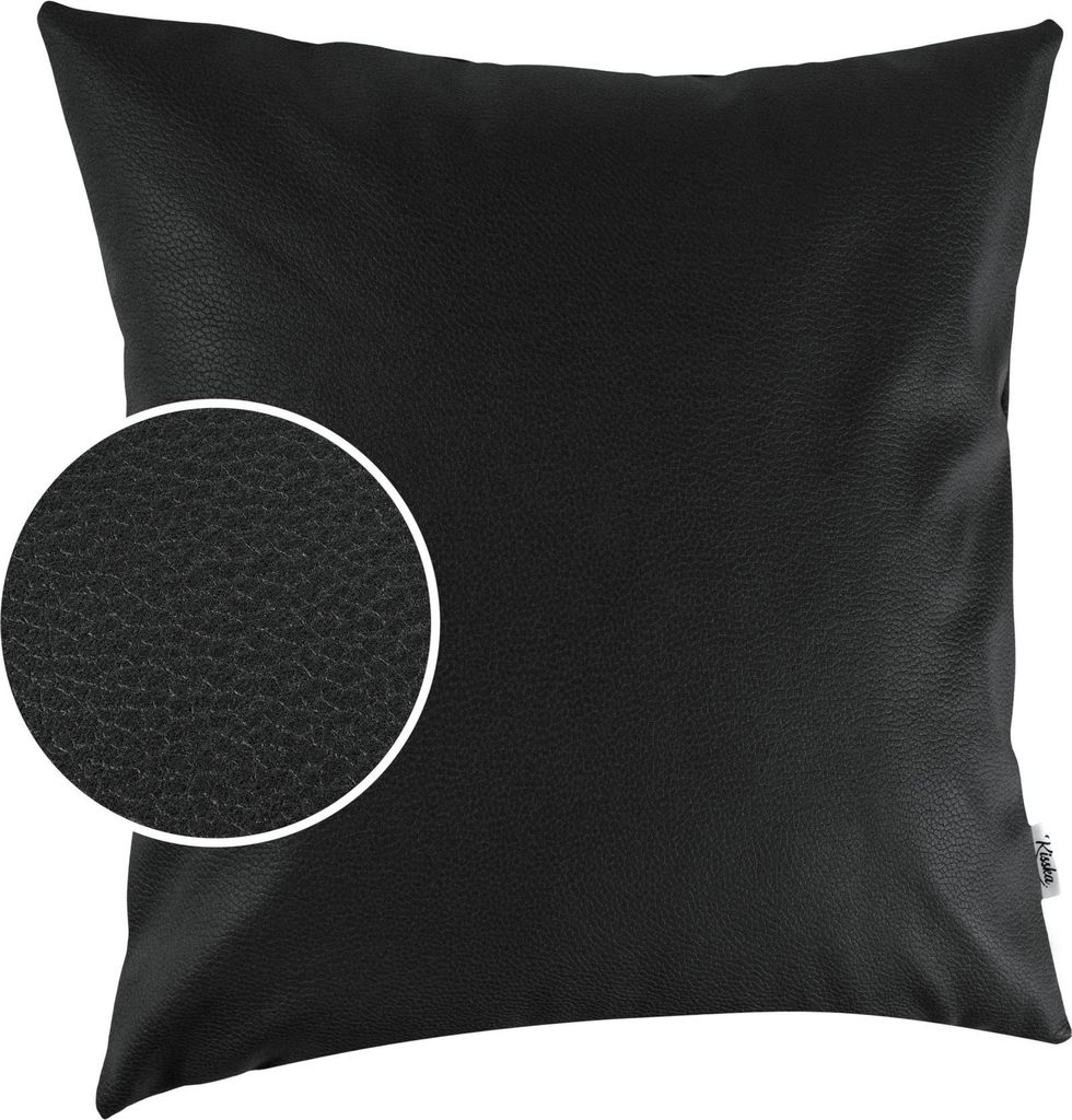 Dekokissen 40x40cm ohne Füllung KUMO atmungsaktive Kunstleder Kissenbezug Zierkissen Einfarbig Leder-Optik UNI Schwarz