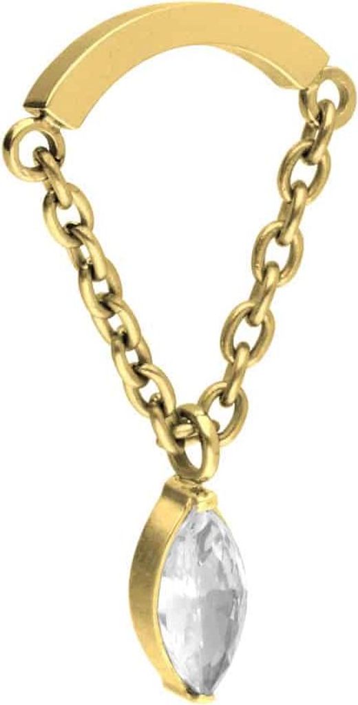 Piercing-Zubehör Titan Aufsatz mit Push Pin BOGEN + KETTE + KRISTALLTROPFEN Gold Designgröße: 11,5 x 21mm