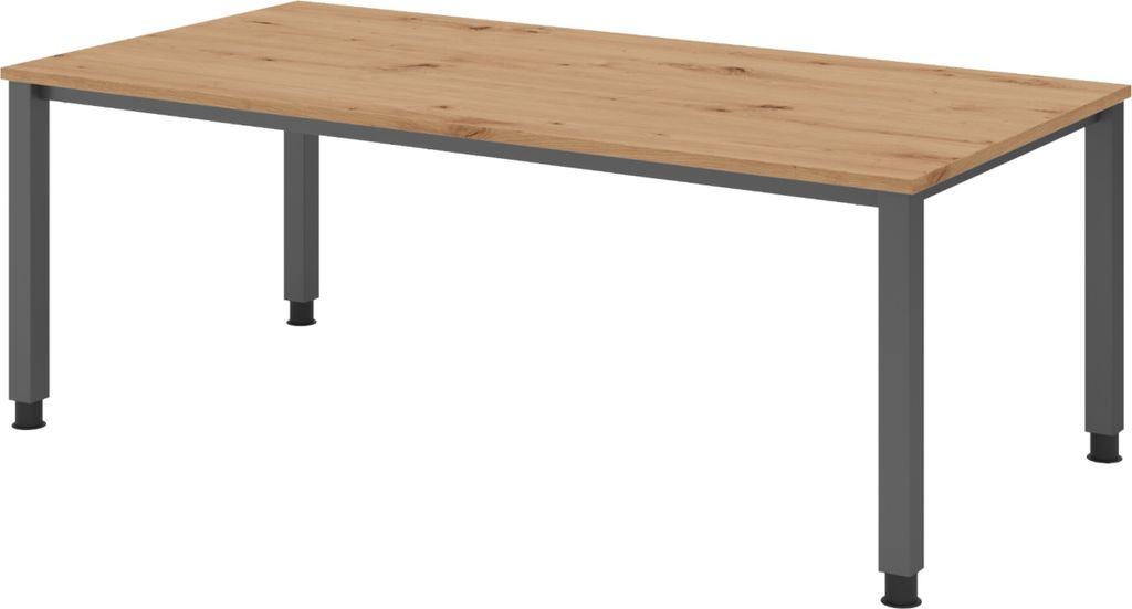 bümö Schreibtisch Serie-Q Gestell: Graphit - Nachbildung: Asteiche, Größe: 200 x 100 cm