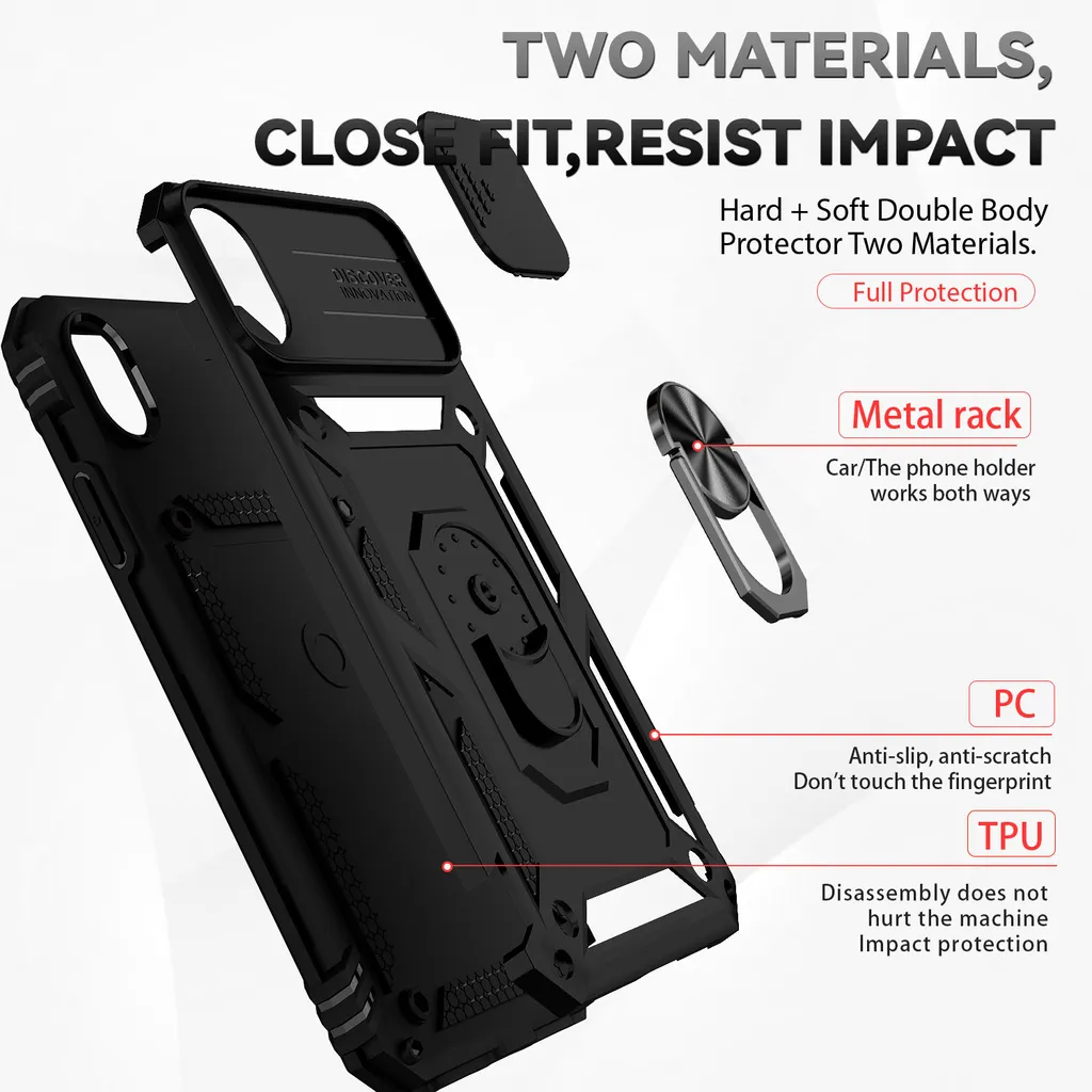 Cover Professionale iPhone XR Nera con Slider Privacy e Anello Stand - 4