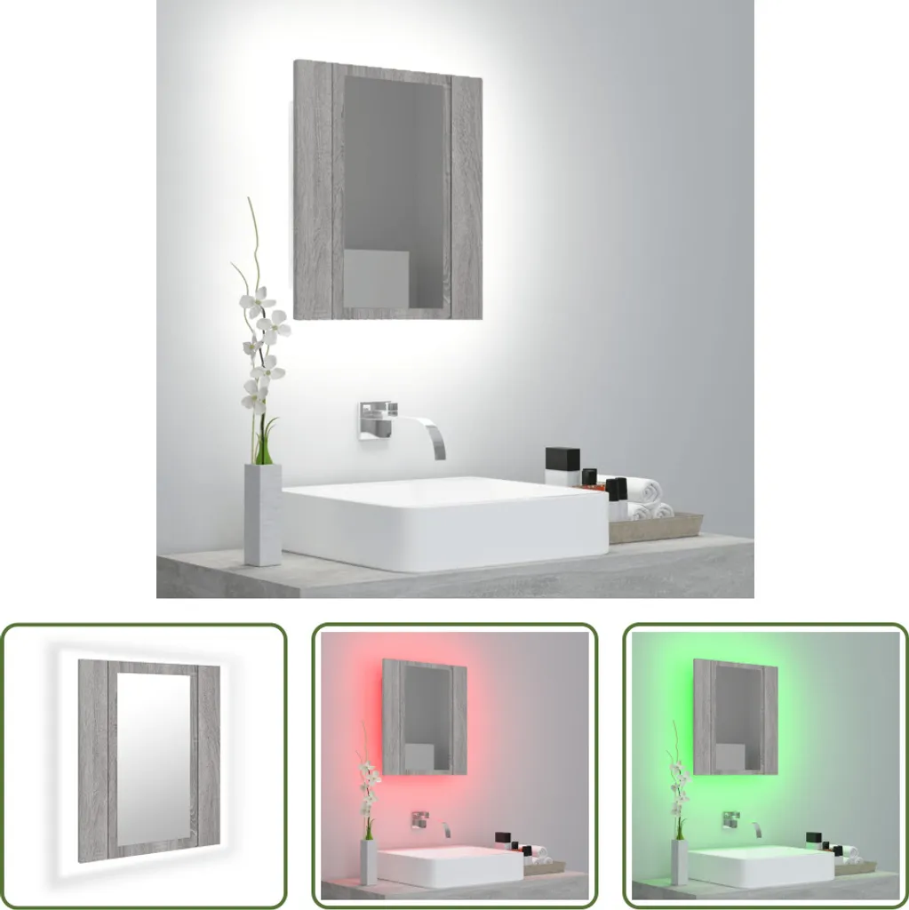 The Living Store Specchio LED Grigio Sonoma 40x12x45 cm Materiale a base di legno