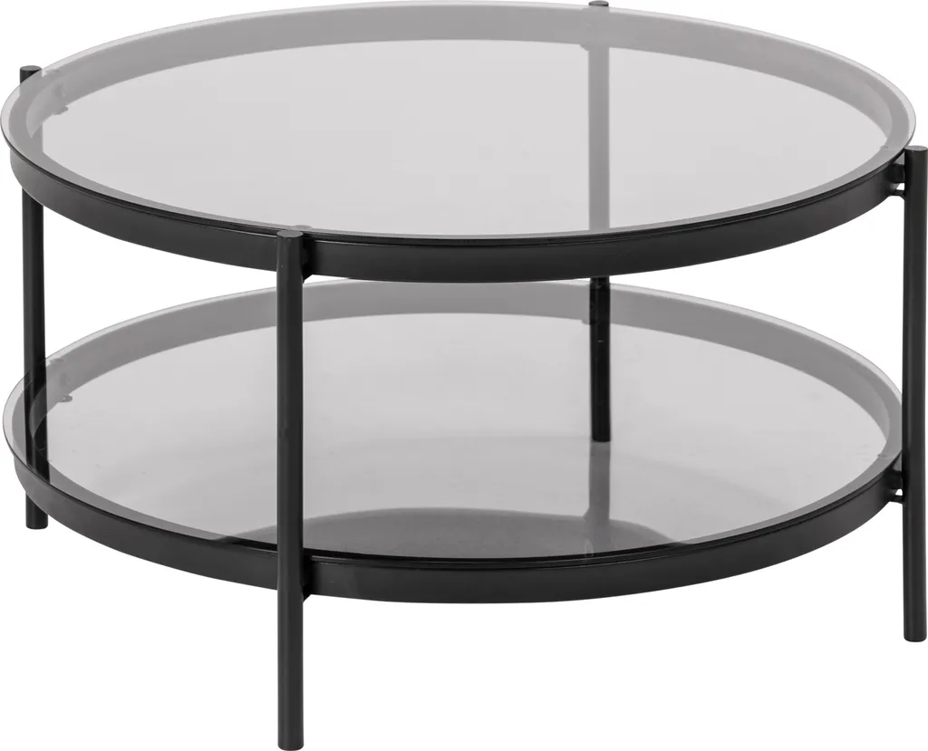 Table basse de salon grise Bayo ronde avec pieds en bois naturel chic