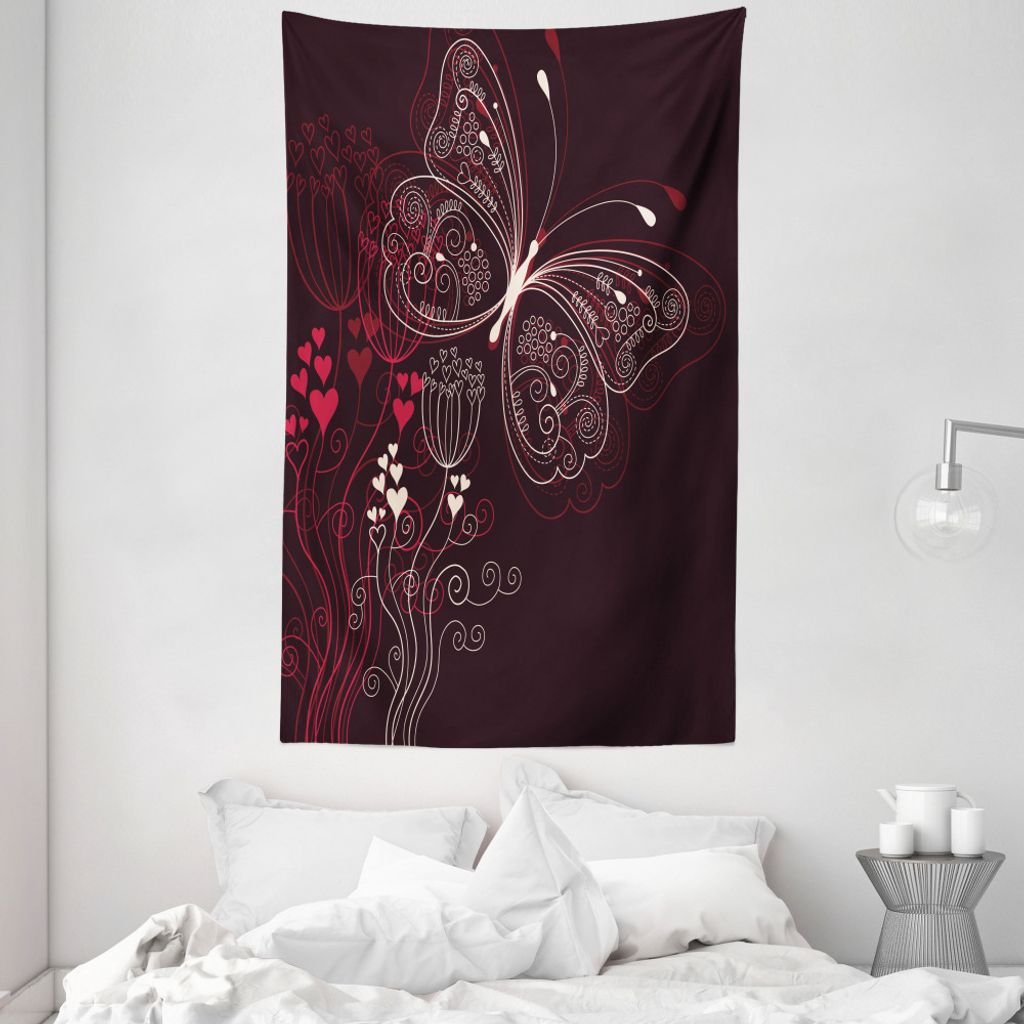 ABAKUHAUS Romantisch Wandteppich und Tagesdecke, Blumenherz-Muster aus Weiches Mikrofaser Stoff Waschbar ohne Verblassen Digitaldruck, 140 x 230 cm...