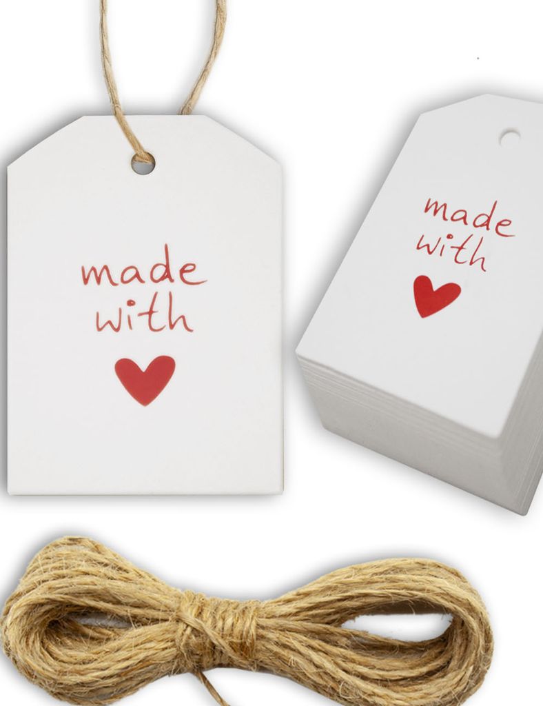 HOMETOOLS.EU - 100 Kraft-Papier, Karton, Geschenk-Anhänger, Papier-Anhänger, Papier-Schilder, Geschenk-Label, Papp-Schildchen, 5.5 x 4 cm, mit ...