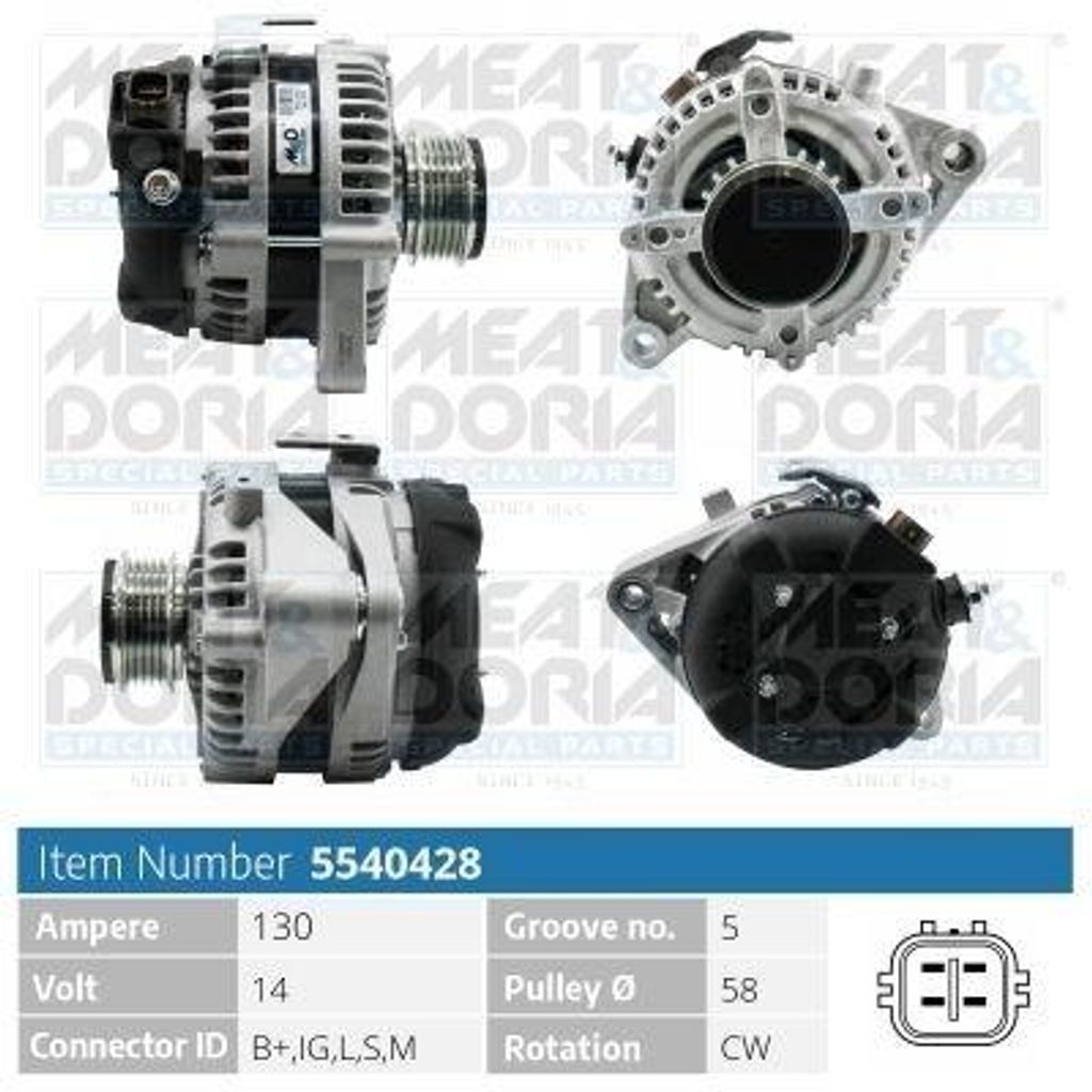 MEAT & DORIA 5540428 Lichtmaschine Generator LiMa 130A 14V für TOYOTA COROLLA (ZZE12, NDE12, ZDE12) RAV 4 II (CLA2, XA2, ZCA2, ACA2) COROLLA Kombi