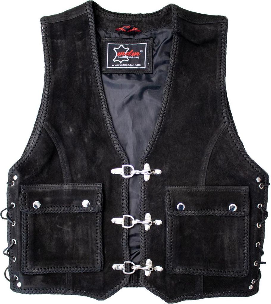 Bikerweste Lederweste Nubuk Leder Schnallen Weste mit Kordeln Rocker Weste (3XL)
