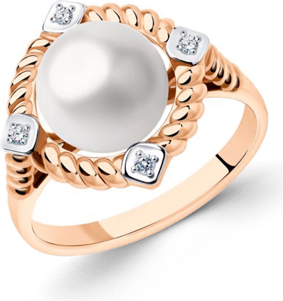 Sokolov Damenring aus 585 Rotgold mit einer Perle und Zirkonia, Goldring für Damen