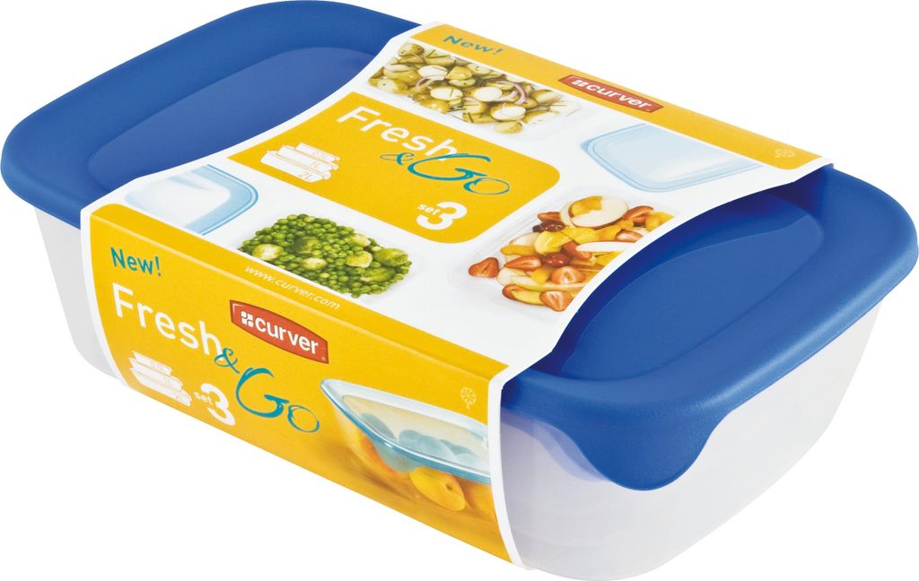 Curver zestaw pojemników fresh&go 2l+1l+0,5l /niebieski/ transparentny