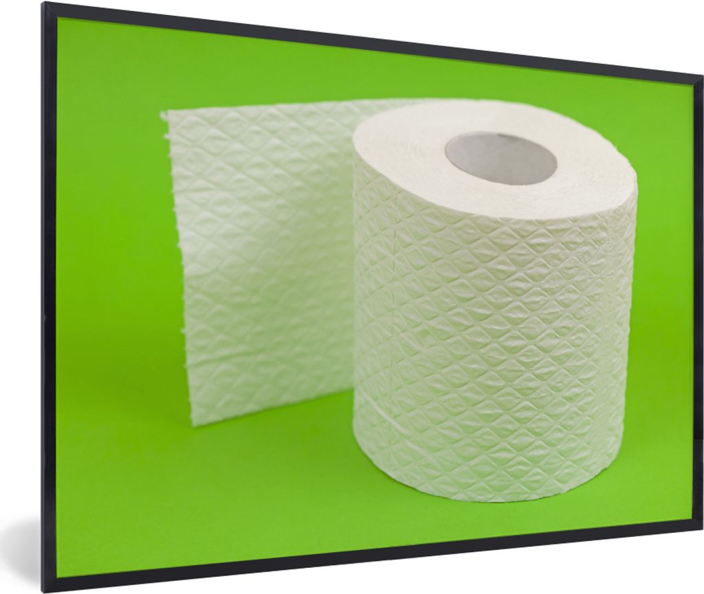MuchoWow MuchoWow Gerahmtes Poster Toilettenpapier auf Grün 60x40 cm - Poster mit zchwarzem Bilderrahmen - Printing - Wanddeko Schlafzimmer