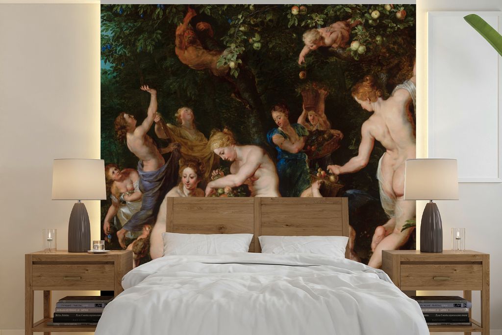 MuchoWow Fototapete für Wohnzimmer oder Schlafzimmer Wandtapete Vinyl Motivtapete Nymphen füllen das Füllhorn - Gemälde von Peter Paul Rubens...