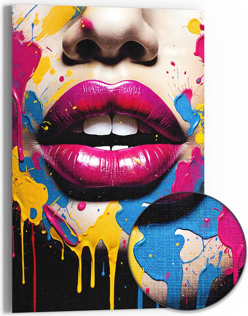 DEQORI Hybrid Leinwand Bild 60x90 cm 'Lebendige Lippen' Wandbild Glas flach modern