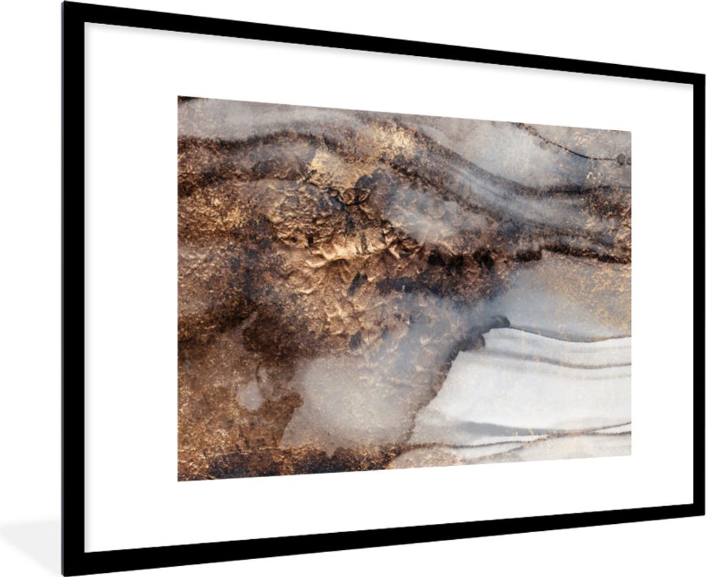 MuchoWow Gerahmtes Poster Sturm - Gold - Abstrakt 90x60 cm - Poster mit Schwarzem Bilderrahmen Wandposter Rahmen Foto Bilder - Wanddekoration - F...