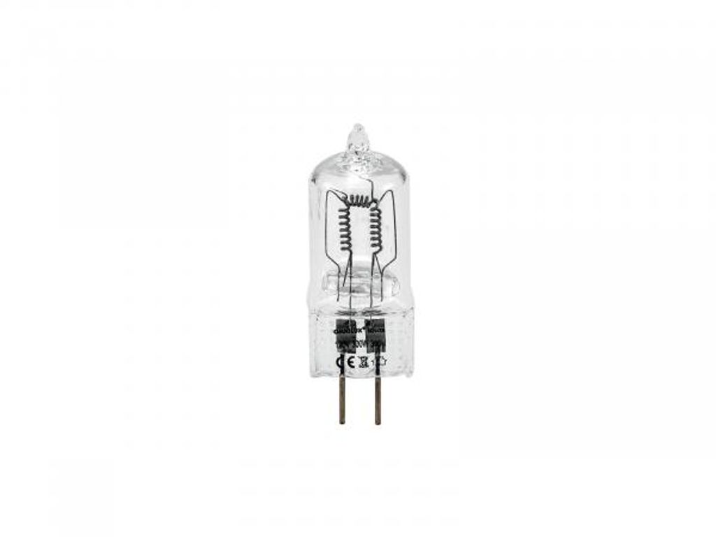A clear studio shot of a halogen light bulb against a white background.