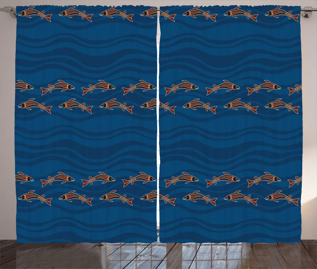 Rideau Occultant Largeur 280 cm pour Salon, Motif Marin Bleu Nuit