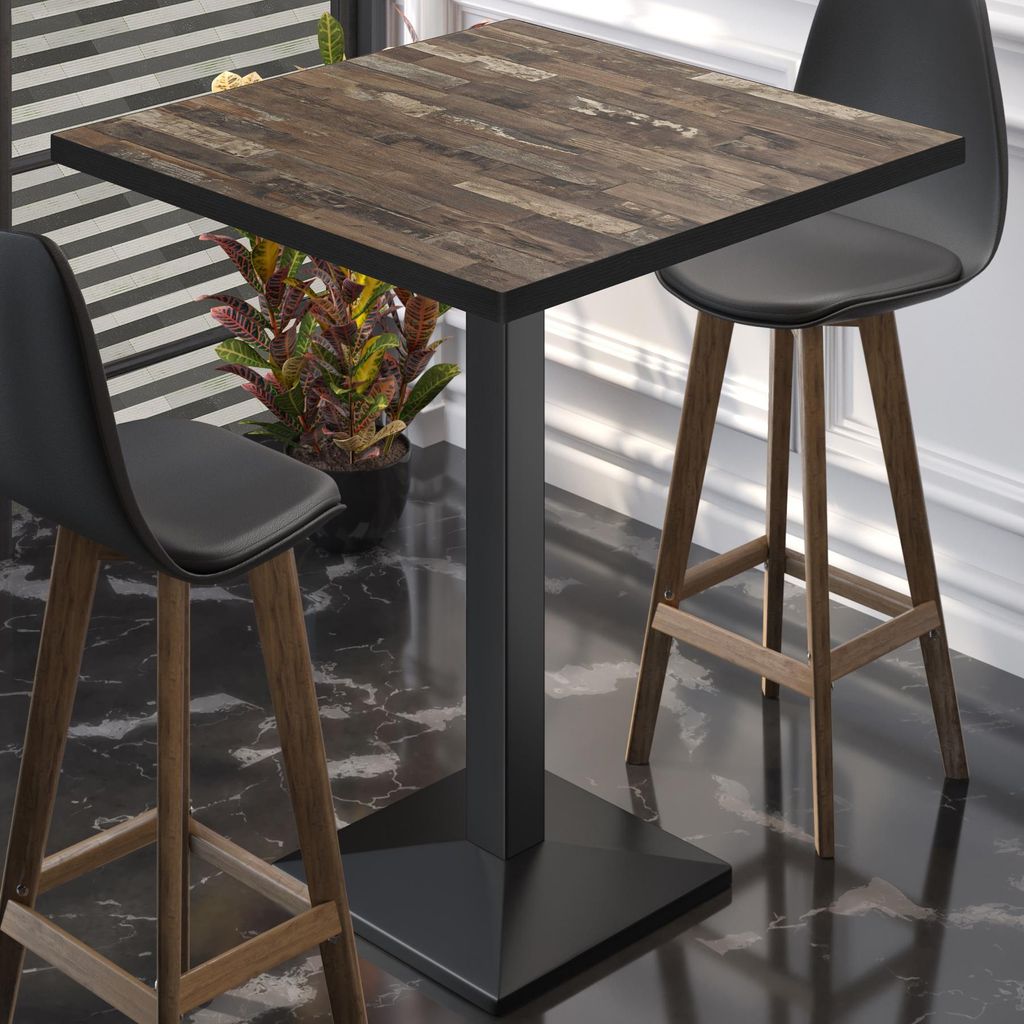 BPA | Bistro Stehtisch | 70 x 70 x 112 cm | Schwarzer Rand | Quadratisch | Vintage Old / Schwarz | Gastro Steh Tisch Restaurant