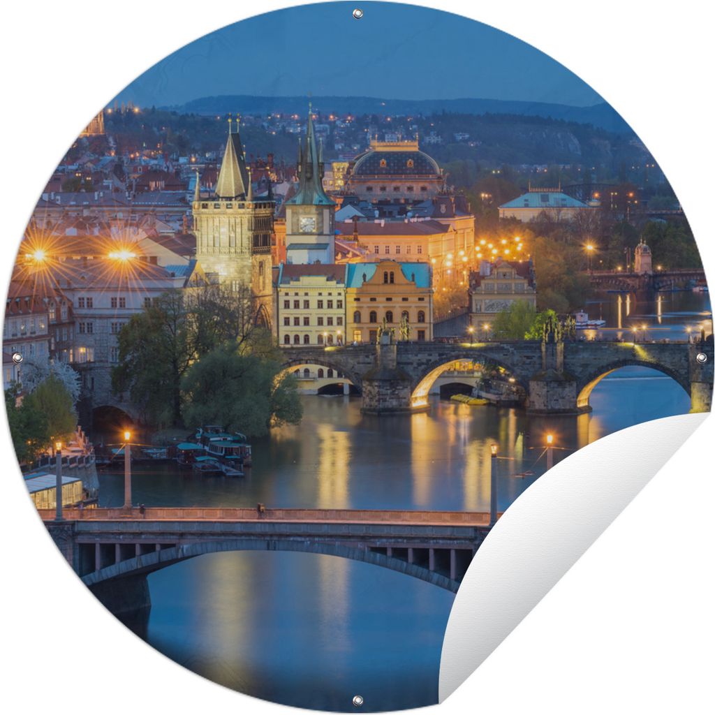 MuchoWow Gartenposter Outdoor-Poster Rund Prag - Lampe - Architektur Ø 120 cm Gartendeko Rundes Poster draußen