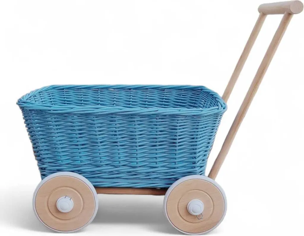 Coffre à jouets en osier bleu marine 43x32x48H avec roues silencieuses