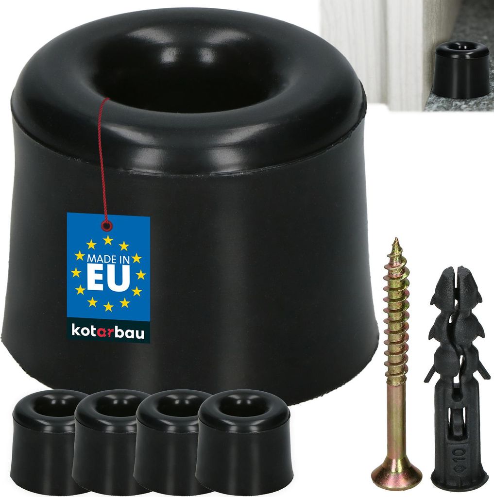 KOTARBAU 4er Set Türstopper Boden zum Schrauben 27 mm Schwarz Bodentürstopper Bodenmontage Türstopper aus Gummi