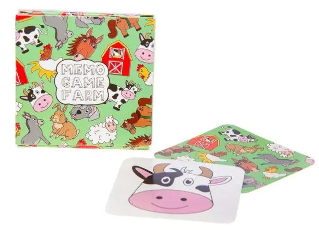 Jeu de Mémoire Ferme Illustré avec Jetons en Bois Épais et Pochette de Rangement