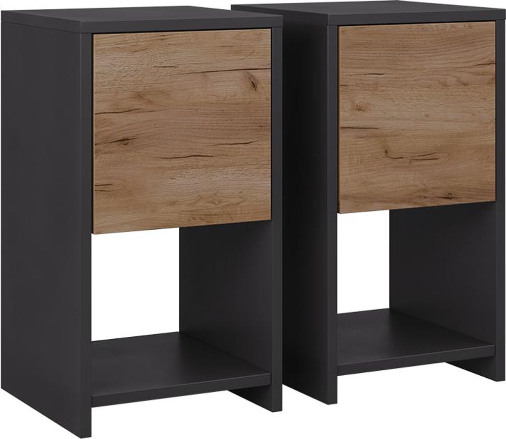 Nachttisch Vicco Evo Anthrazit/Goldkraft Eiche 2er Set, Produktbild 
