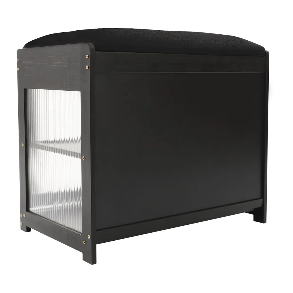 Banc à chaussures noir 2 étages avec coussin confortable - Dim 80cm - 3