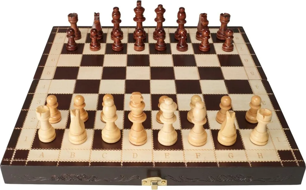 Jeu d'échecs en bois magnétique nomade 30cm, rangement intégré sécurisé
